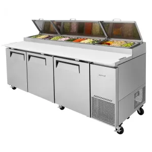 Turbo Air - TPR-93SD-N. Commercial Super Deluxe pizza prep table. Three-section