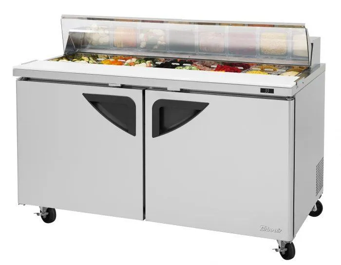 Turbo Air - TST-60SD-N-CL. Commercial Super Deluxe Sandwich/Salad Prep Table Unit with Clear Lid. two-section