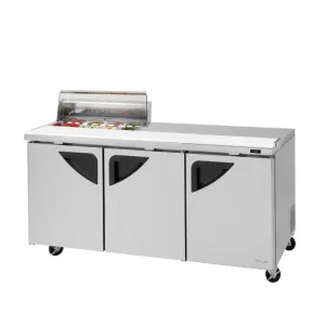 Turbo Air - TST-72SD-08S-N-CL. Commercial Super Deluxe Series. Sandwich/Salad Prep Table Work Station (1) Clear Lid. 73 length. (3) doors. (8) pans