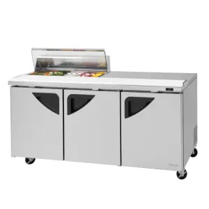 Turbo Air - TST-72SD-10S-N-CL. Commercial Super Deluxe Series. Sandwich/Salad Prep Table / Work Station  (1) Clear Lid. 73 length. (3) doors. (10) pans