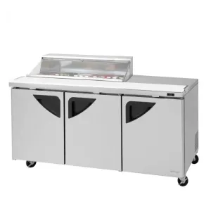 Turbo Air - TST-72SD-12S-N-CL. Commercial Super Deluxe Series. Sandwich/Salad Prep Table   Work Station  (1) Clear Lid. 73 length. (3) doors. (12) pans