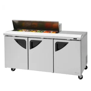 Turbo Air - TST-72SD-12S-N. Commercial Super Deluxe Sandwich/Salad Prep Table Unit. (12) 1/6 size (4 D) condiment pans