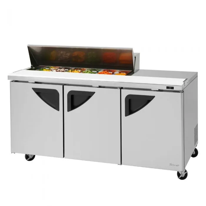 Turbo Air - TST-72SD-12S-N. Commercial Super Deluxe Sandwich/Salad Prep Table Unit. (12) 1/6 size (4 D) condiment pans