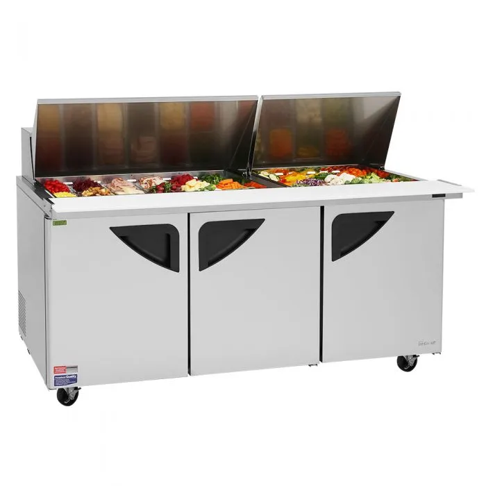 Turbo Air - TST-72SD-30-N. Commercial Prep Table Super Deluxe mega top unit. three-section