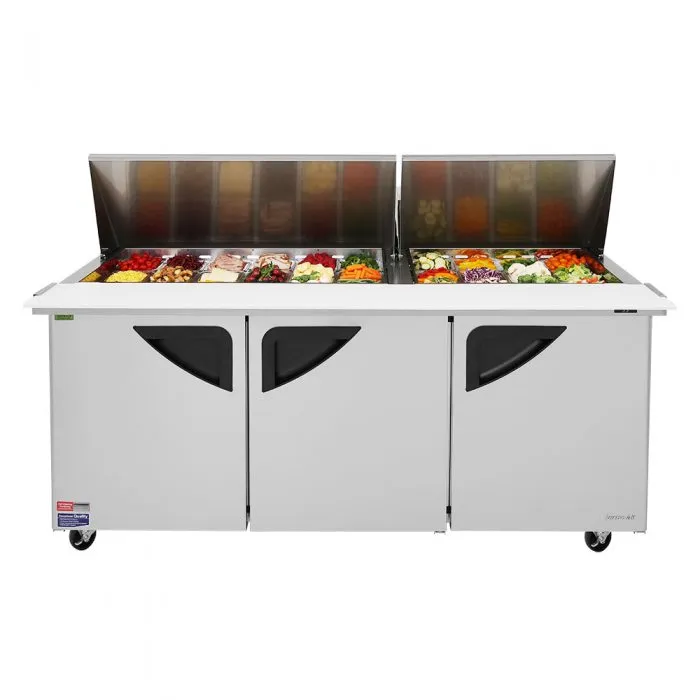 Turbo Air - TST-72SD-30-N. Commercial Prep Table Super Deluxe mega top unit. three-section