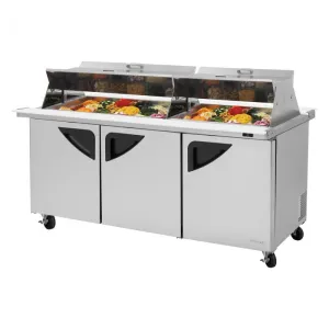 Turbo Air - TST-72SD-30-N-DS. Commercial Prep Table Super Deluxe Prep Table mega top unit  dual sided. three-section. 23.0 cu. ft.