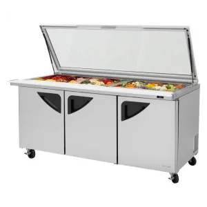 Turbo Air - TST-72SD-30-N-GL. Commercial Prep Table Super Deluxe Sandwich/Salad Mega Top Unit with Glass Lids. three-section