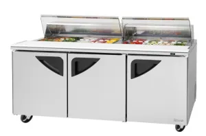 Turbo Air - TST-72SD-N-CL. Commercial Super Deluxe Sandwich/Salad Prep Table Unit with Clear Lid. three-section