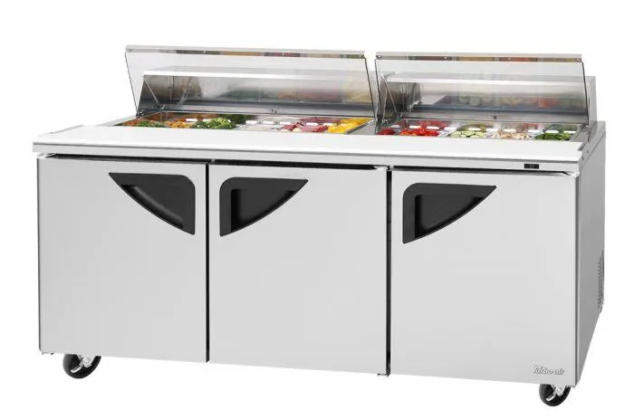 Turbo Air - TST-72SD-N-CL. Commercial Super Deluxe Sandwich/Salad Prep Table Unit with Clear Lid. three-section