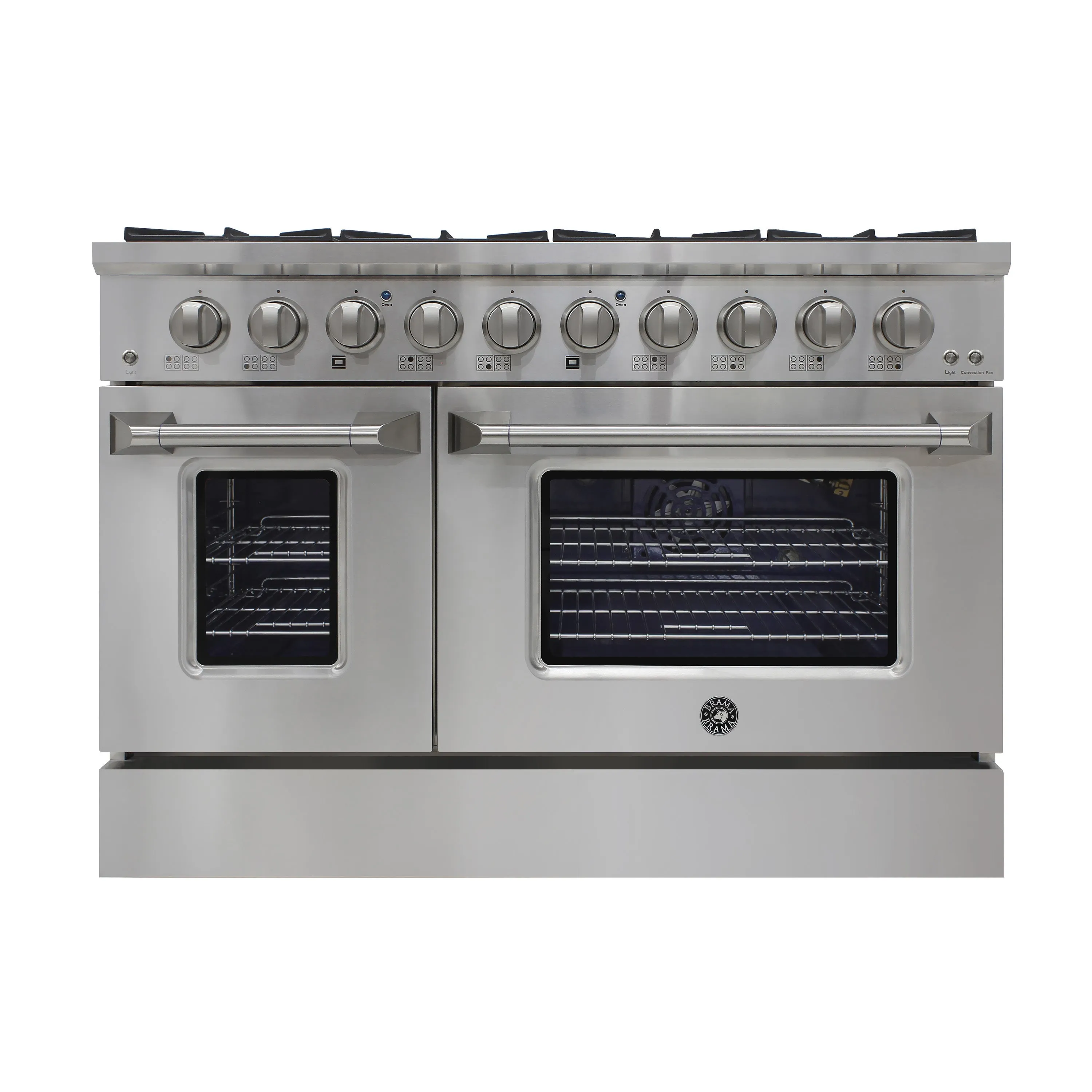 Vinotemp - BR-48SSGG. Brama by Vinotemp 48 Double Oven Gas Range with 8 Burners. 6.7 cu. ft. Capacity. in Stainless Steel
